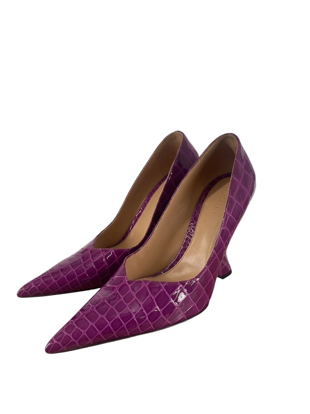 Bottega Veneta Purple Croc-Effect Pointed Toe Pumps